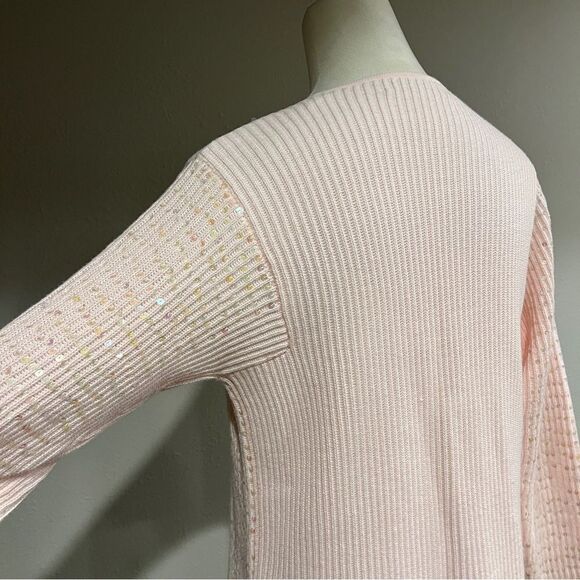 Button down sequin pale baby pink cardigan size medium - Picture 8 of 14